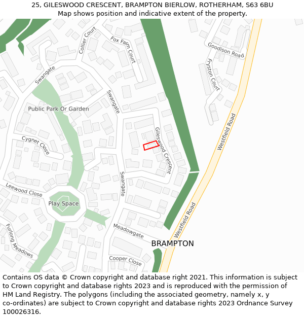 25, GILESWOOD CRESCENT, BRAMPTON BIERLOW, ROTHERHAM, S63 6BU: Location map and indicative extent of plot