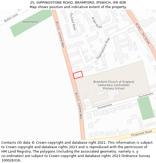 25, GIPPINGSTONE ROAD, BRAMFORD, IPSWICH, IP8 4DR: Location map and indicative extent of plot