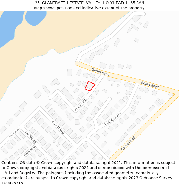 25, GLANTRAETH ESTATE, VALLEY, HOLYHEAD, LL65 3AN: Location map and indicative extent of plot