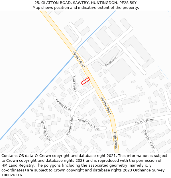 25, GLATTON ROAD, SAWTRY, HUNTINGDON, PE28 5SY: Location map and indicative extent of plot