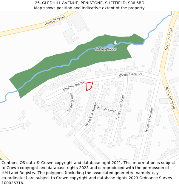 25, GLEDHILL AVENUE, PENISTONE, SHEFFIELD, S36 6BD: Location map and indicative extent of plot