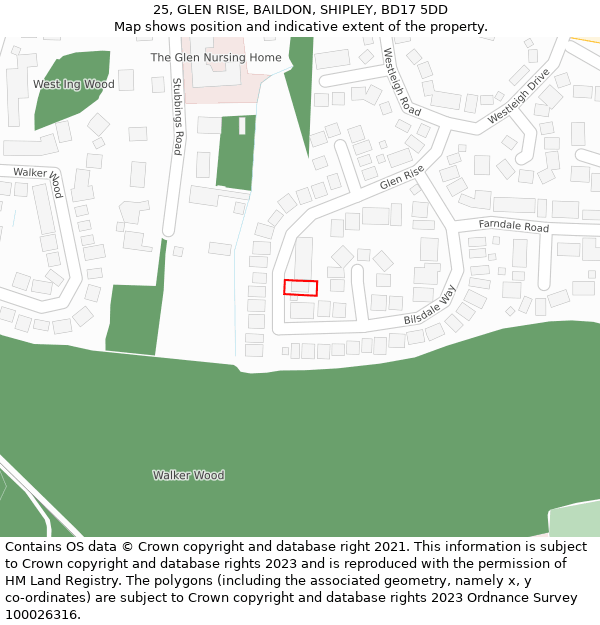 25, GLEN RISE, BAILDON, SHIPLEY, BD17 5DD: Location map and indicative extent of plot