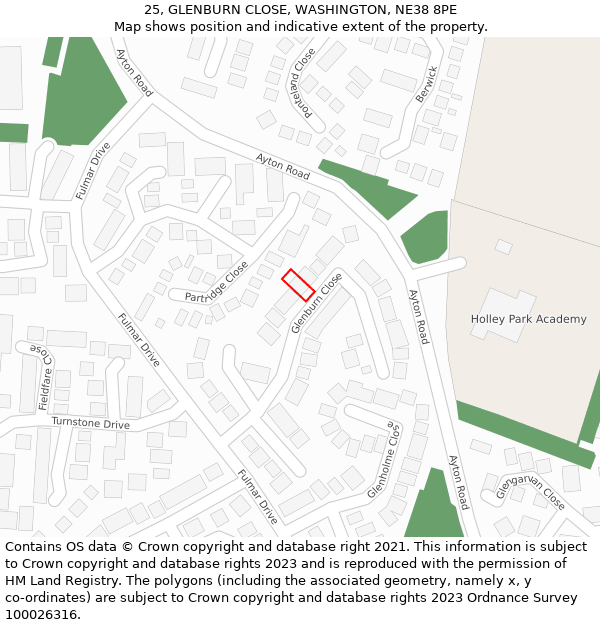 25, GLENBURN CLOSE, WASHINGTON, NE38 8PE: Location map and indicative extent of plot