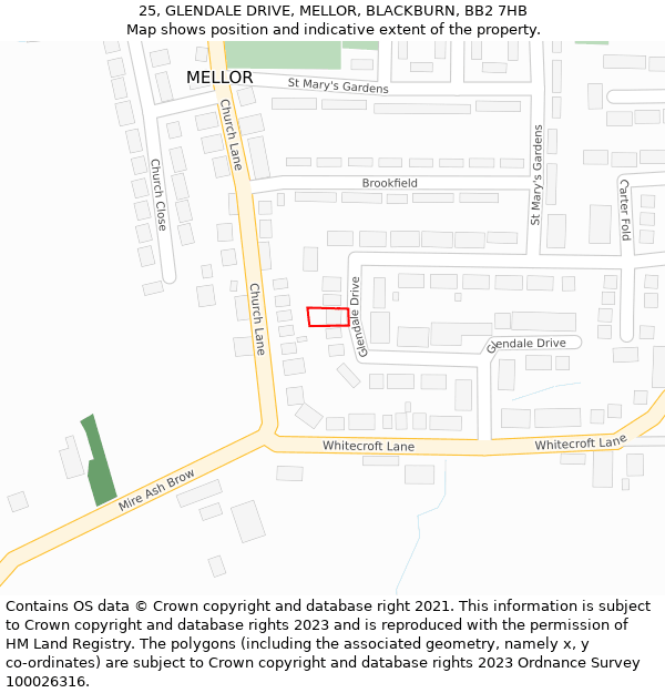 25, GLENDALE DRIVE, MELLOR, BLACKBURN, BB2 7HB: Location map and indicative extent of plot