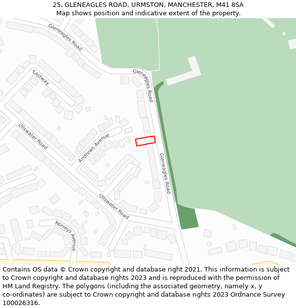 25, GLENEAGLES ROAD, URMSTON, MANCHESTER, M41 8SA: Location map and indicative extent of plot