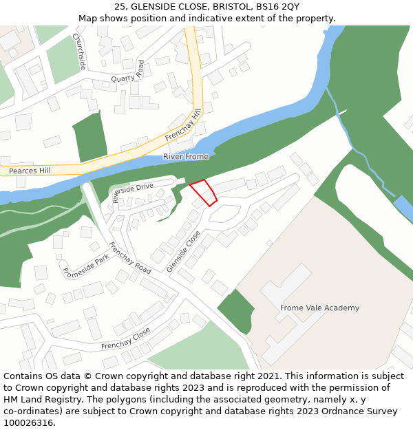 25, GLENSIDE CLOSE, BRISTOL, BS16 2QY: Location map and indicative extent of plot