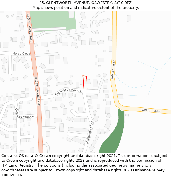 25, GLENTWORTH AVENUE, OSWESTRY, SY10 9PZ: Location map and indicative extent of plot