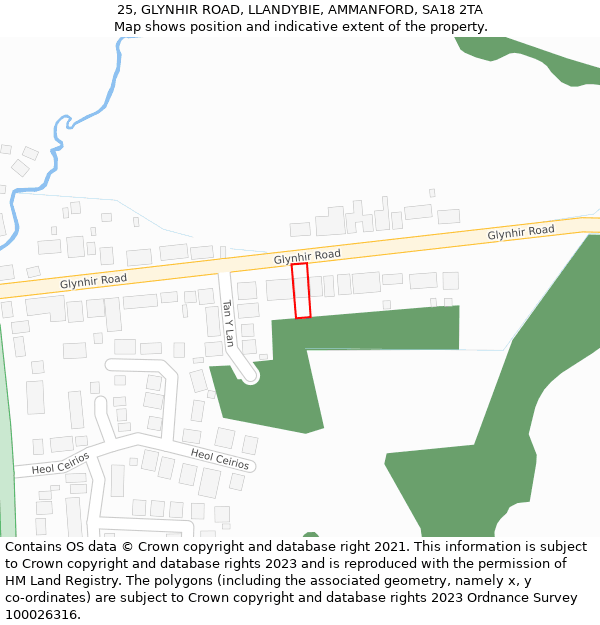 25, GLYNHIR ROAD, LLANDYBIE, AMMANFORD, SA18 2TA: Location map and indicative extent of plot