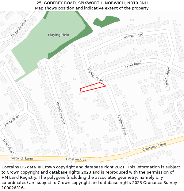 25, GODFREY ROAD, SPIXWORTH, NORWICH, NR10 3NH: Location map and indicative extent of plot