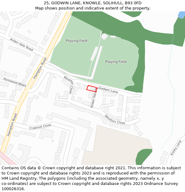 25, GODWIN LANE, KNOWLE, SOLIHULL, B93 0FD: Location map and indicative extent of plot