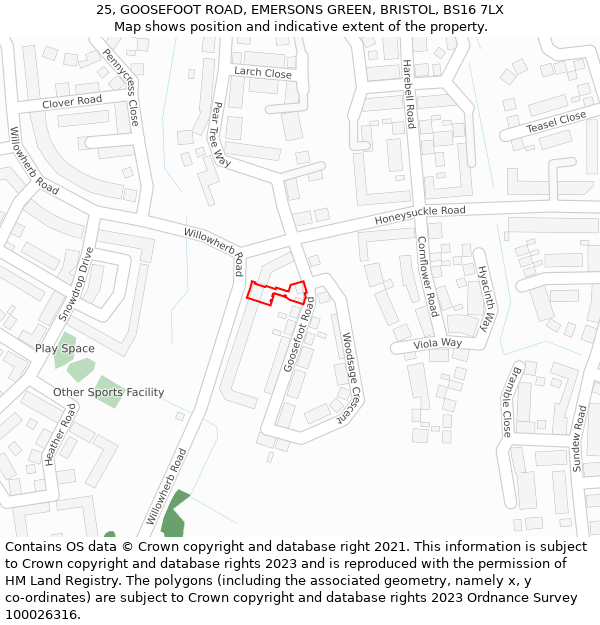 25, GOOSEFOOT ROAD, EMERSONS GREEN, BRISTOL, BS16 7LX: Location map and indicative extent of plot