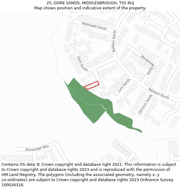 25, GORE SANDS, MIDDLESBROUGH, TS5 8UJ: Location map and indicative extent of plot