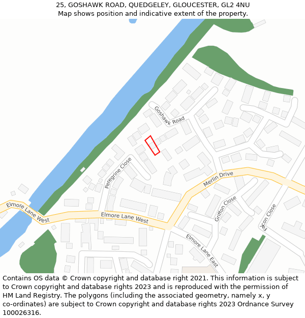 25, GOSHAWK ROAD, QUEDGELEY, GLOUCESTER, GL2 4NU: Location map and indicative extent of plot