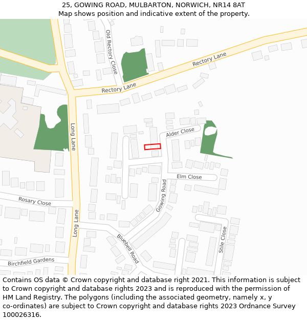 25, GOWING ROAD, MULBARTON, NORWICH, NR14 8AT: Location map and indicative extent of plot