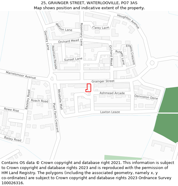 25, GRAINGER STREET, WATERLOOVILLE, PO7 3AS: Location map and indicative extent of plot