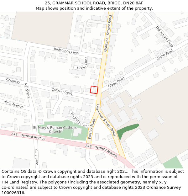 25, GRAMMAR SCHOOL ROAD, BRIGG, DN20 8AF: Location map and indicative extent of plot