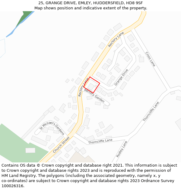 25, GRANGE DRIVE, EMLEY, HUDDERSFIELD, HD8 9SF: Location map and indicative extent of plot