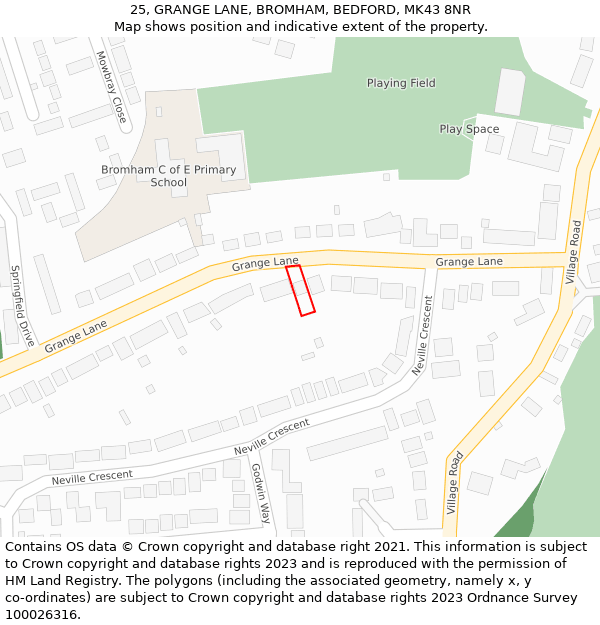 25, GRANGE LANE, BROMHAM, BEDFORD, MK43 8NR: Location map and indicative extent of plot