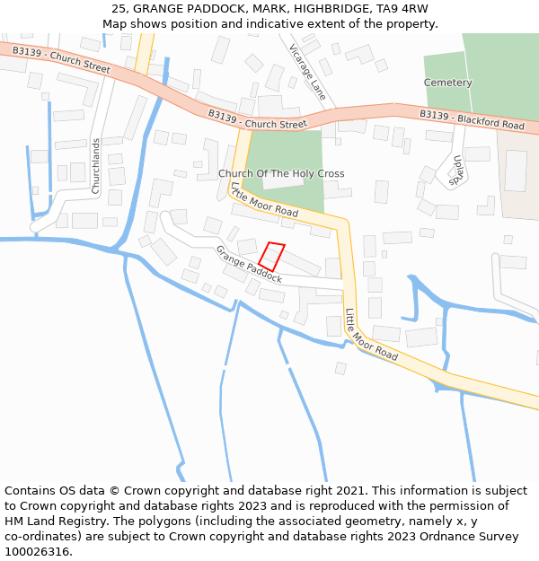 25, GRANGE PADDOCK, MARK, HIGHBRIDGE, TA9 4RW: Location map and indicative extent of plot