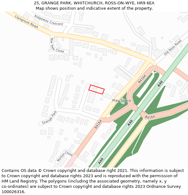 25, GRANGE PARK, WHITCHURCH, ROSS-ON-WYE, HR9 6EA: Location map and indicative extent of plot