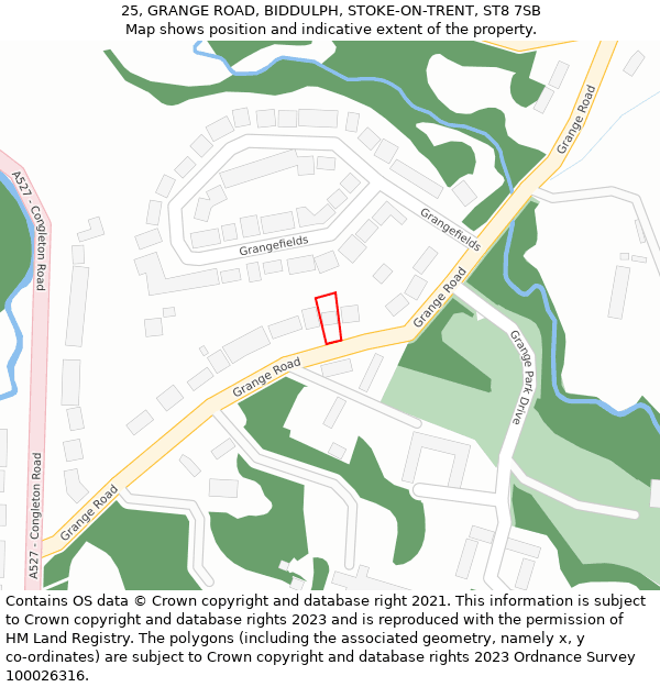 25, GRANGE ROAD, BIDDULPH, STOKE-ON-TRENT, ST8 7SB: Location map and indicative extent of plot