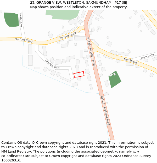 25, GRANGE VIEW, WESTLETON, SAXMUNDHAM, IP17 3EJ: Location map and indicative extent of plot