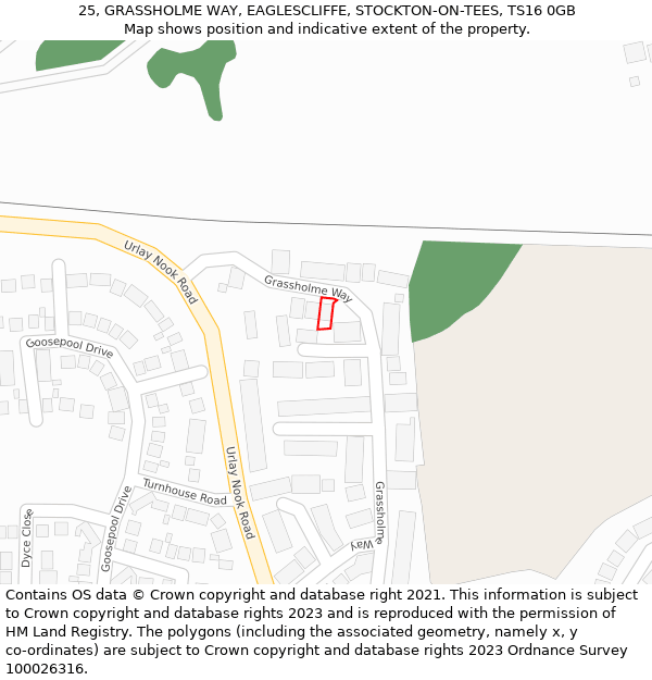 25, GRASSHOLME WAY, EAGLESCLIFFE, STOCKTON-ON-TEES, TS16 0GB: Location map and indicative extent of plot