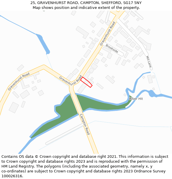 25, GRAVENHURST ROAD, CAMPTON, SHEFFORD, SG17 5NY: Location map and indicative extent of plot