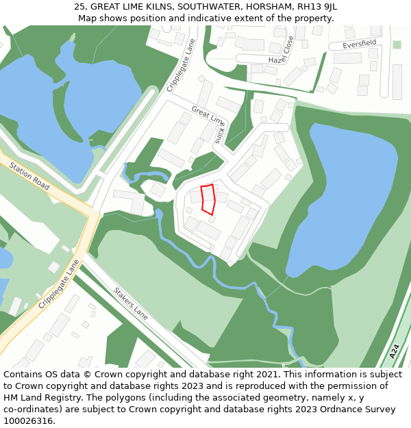 25, GREAT LIME KILNS, SOUTHWATER, HORSHAM, RH13 9JL: Location map and indicative extent of plot