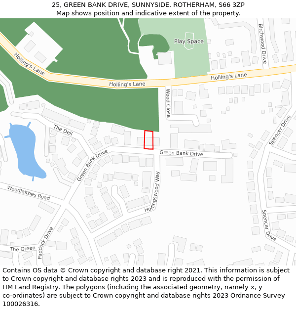 25, GREEN BANK DRIVE, SUNNYSIDE, ROTHERHAM, S66 3ZP: Location map and indicative extent of plot