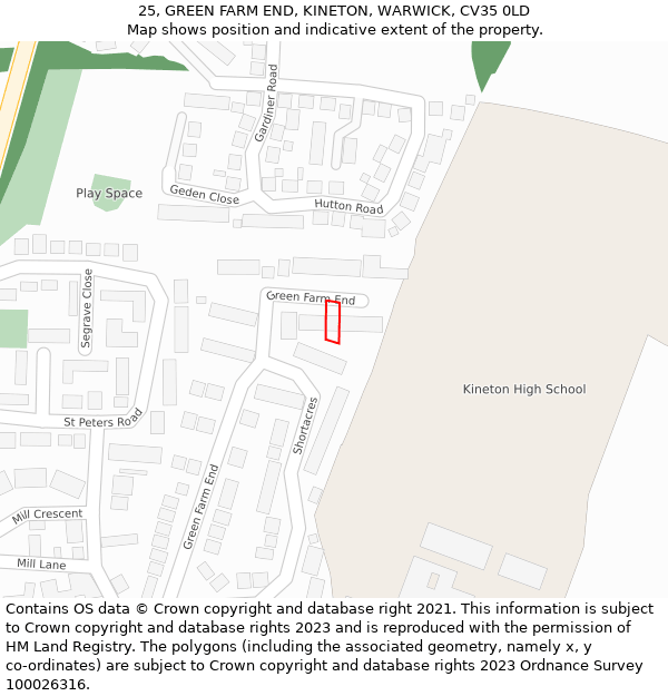 25, GREEN FARM END, KINETON, WARWICK, CV35 0LD: Location map and indicative extent of plot