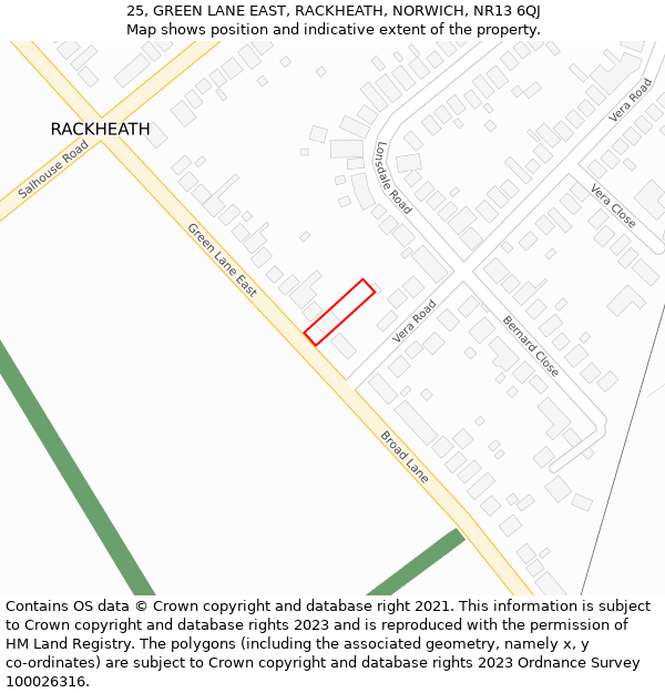 25, GREEN LANE EAST, RACKHEATH, NORWICH, NR13 6QJ: Location map and indicative extent of plot