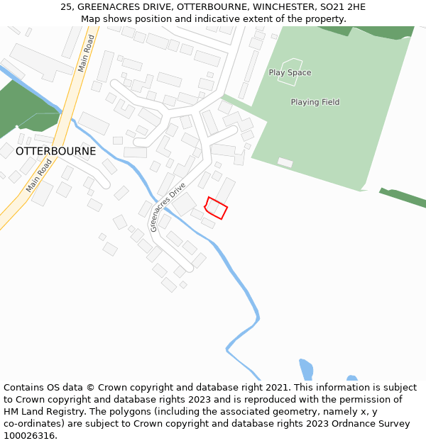 25, GREENACRES DRIVE, OTTERBOURNE, WINCHESTER, SO21 2HE: Location map and indicative extent of plot