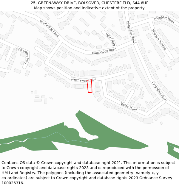 25, GREENAWAY DRIVE, BOLSOVER, CHESTERFIELD, S44 6UF: Location map and indicative extent of plot