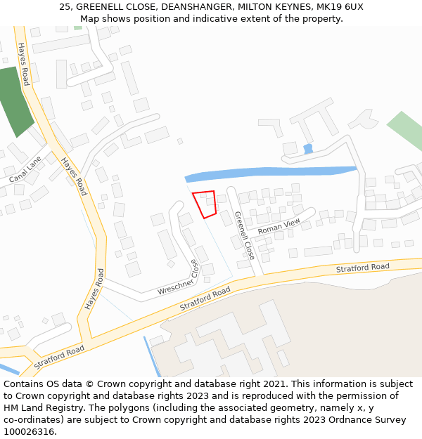 25, GREENELL CLOSE, DEANSHANGER, MILTON KEYNES, MK19 6UX: Location map and indicative extent of plot