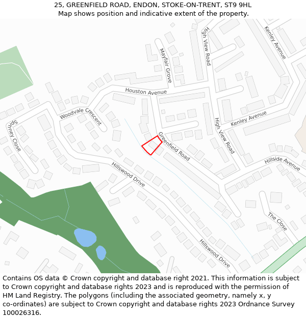 25, GREENFIELD ROAD, ENDON, STOKE-ON-TRENT, ST9 9HL: Location map and indicative extent of plot