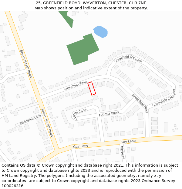 25, GREENFIELD ROAD, WAVERTON, CHESTER, CH3 7NE: Location map and indicative extent of plot