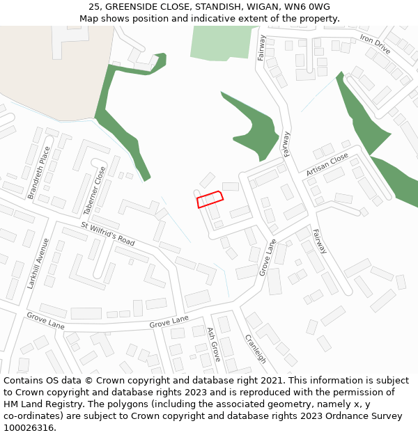 25, GREENSIDE CLOSE, STANDISH, WIGAN, WN6 0WG: Location map and indicative extent of plot