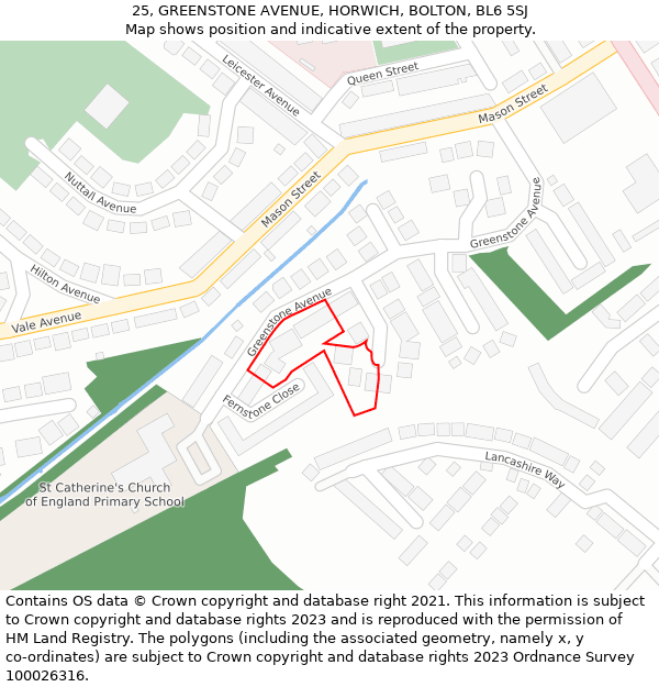25, GREENSTONE AVENUE, HORWICH, BOLTON, BL6 5SJ: Location map and indicative extent of plot