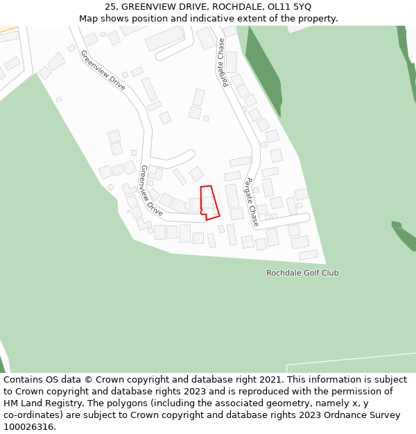 25, GREENVIEW DRIVE, ROCHDALE, OL11 5YQ: Location map and indicative extent of plot