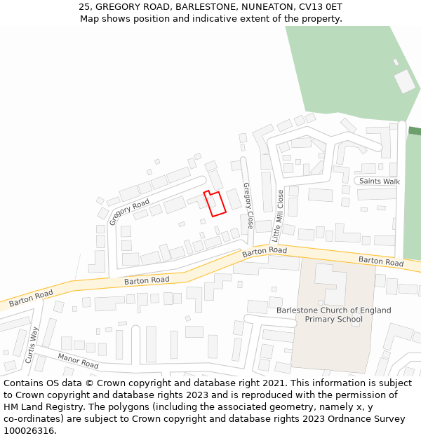 25, GREGORY ROAD, BARLESTONE, NUNEATON, CV13 0ET: Location map and indicative extent of plot