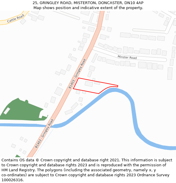25, GRINGLEY ROAD, MISTERTON, DONCASTER, DN10 4AP: Location map and indicative extent of plot