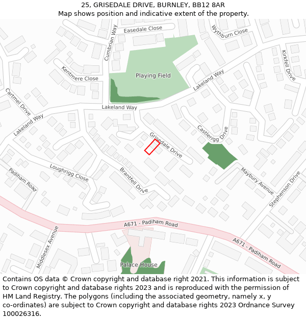 25, GRISEDALE DRIVE, BURNLEY, BB12 8AR: Location map and indicative extent of plot