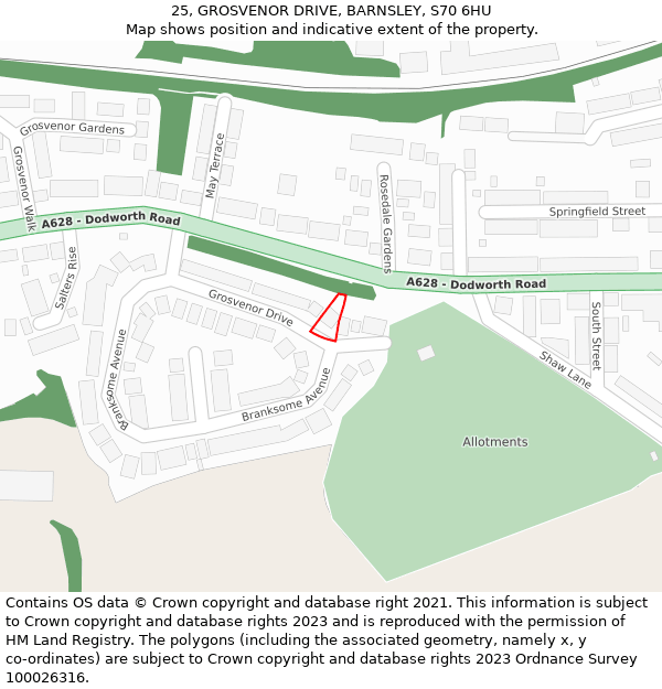 25, GROSVENOR DRIVE, BARNSLEY, S70 6HU: Location map and indicative extent of plot