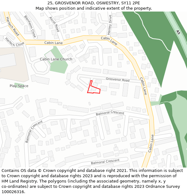 25, GROSVENOR ROAD, OSWESTRY, SY11 2PE: Location map and indicative extent of plot