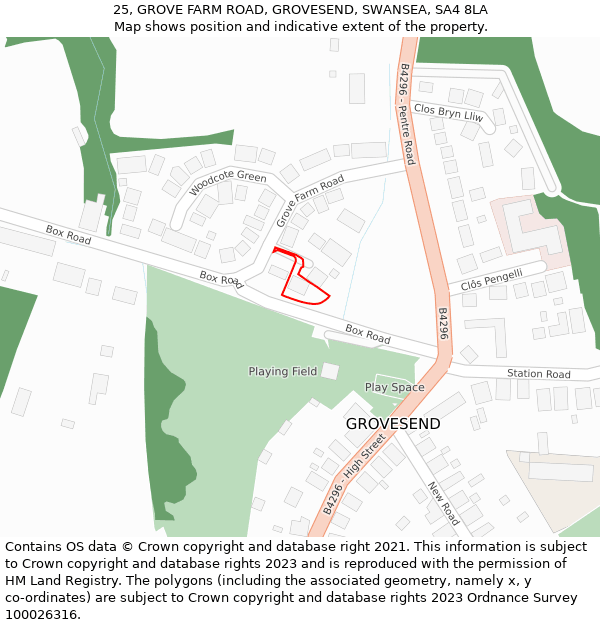 25, GROVE FARM ROAD, GROVESEND, SWANSEA, SA4 8LA: Location map and indicative extent of plot