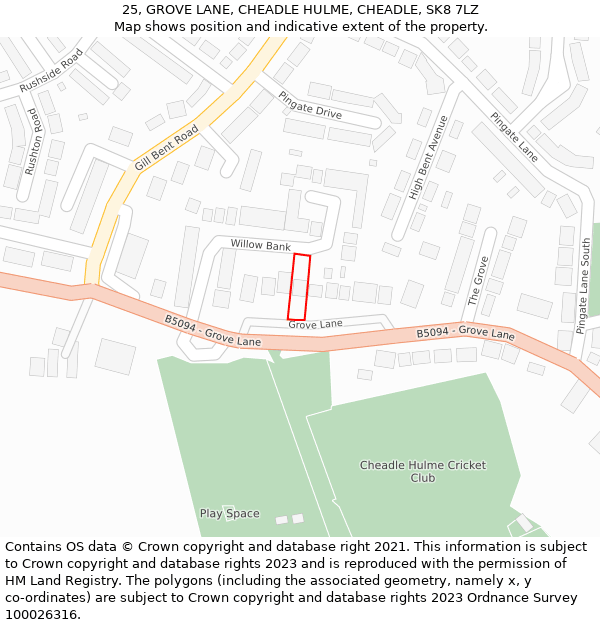 25, GROVE LANE, CHEADLE HULME, CHEADLE, SK8 7LZ: Location map and indicative extent of plot