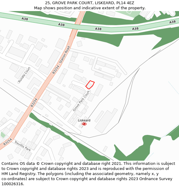 25, GROVE PARK COURT, LISKEARD, PL14 4EZ: Location map and indicative extent of plot