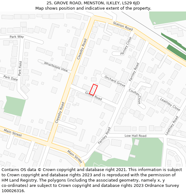 25, GROVE ROAD, MENSTON, ILKLEY, LS29 6JD: Location map and indicative extent of plot