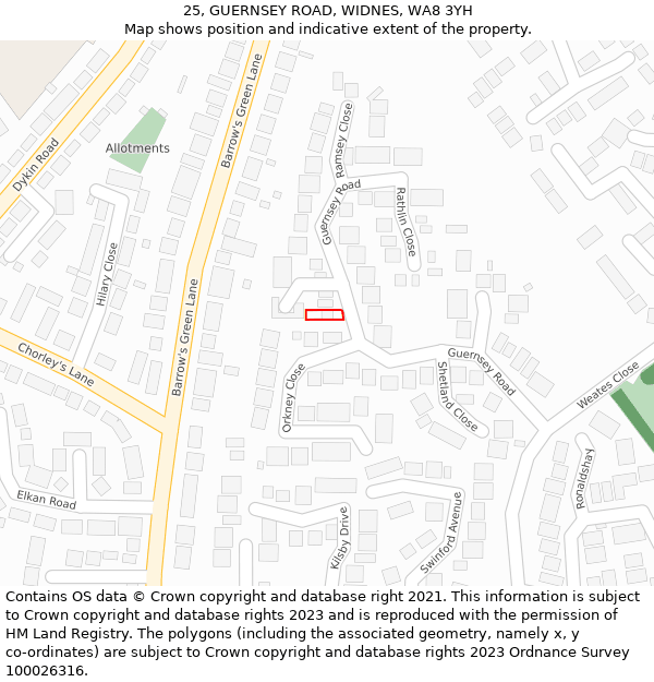 25, GUERNSEY ROAD, WIDNES, WA8 3YH: Location map and indicative extent of plot